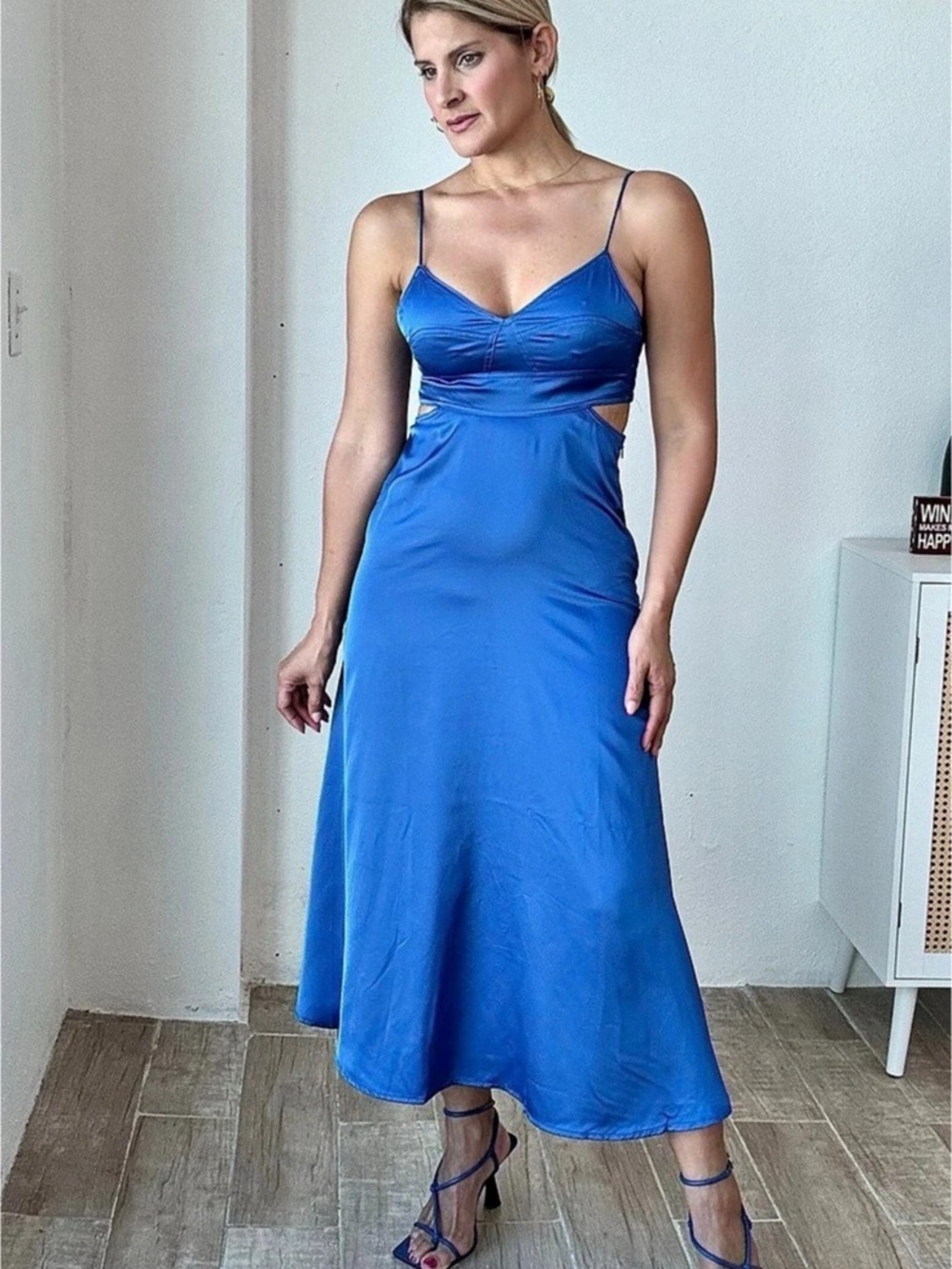 (M) Blue Satin-Style Maxi Dress NWT